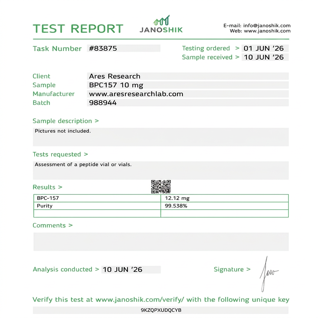BPC-157 — Janoshik Analytical (Jun 2026) certificate of analysis