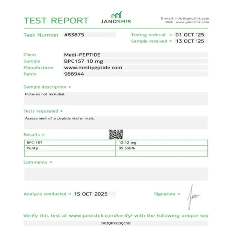 BPC-157 — Janoshik Analytical certificate of analysis