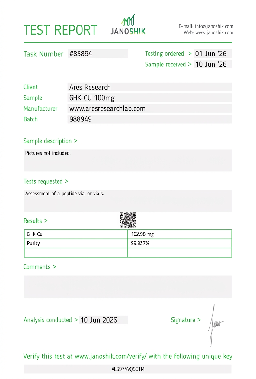 GHK-Cu 100mg — Janoshik Analytical (Jun 2026) certificate of analysis