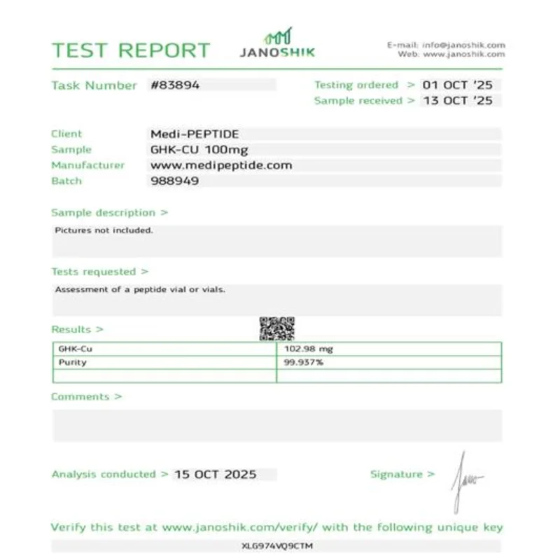 GHK-Cu — Janoshik Analytical certificate of analysis