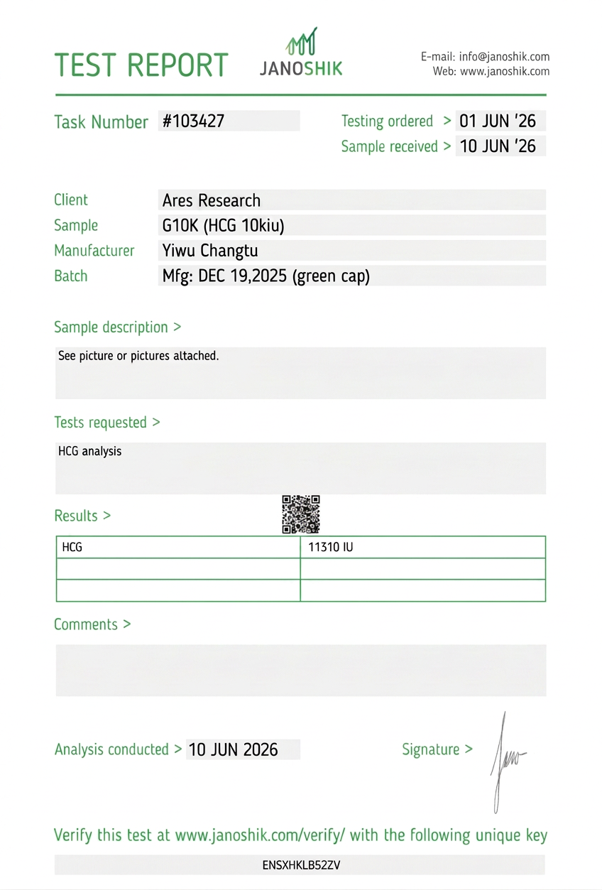 HCG 10kIU — Janoshik Analytical (Jun 2026)