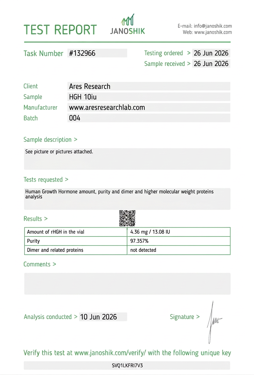 HGH 10IU — Janoshik Analytical (Jun 2026) certificate of analysis