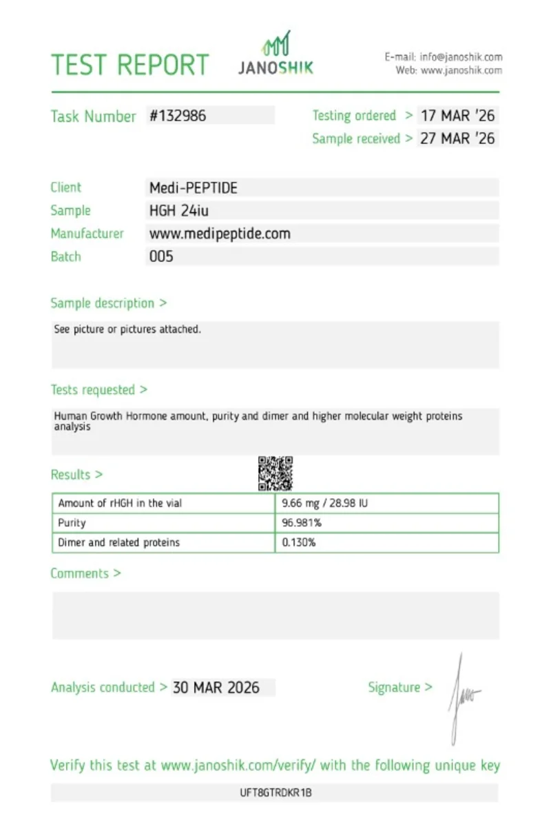 HGH 24IU — Janoshik Analytical certificate of analysis