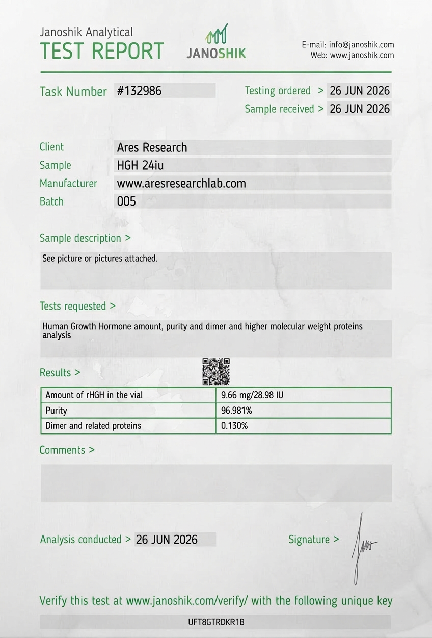 HGH 24IU — Janoshik Analytical (Jun 2026) certificate of analysis