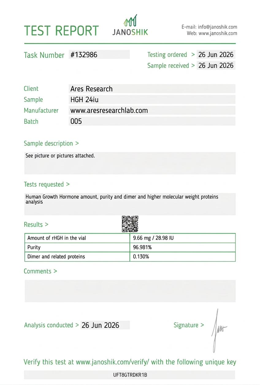 HGH 24IU — Janoshik Analytical (Jun 2026) certificate of analysis