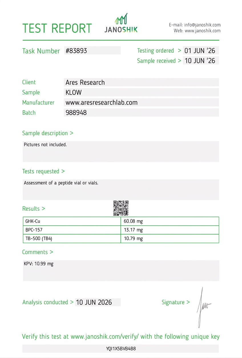 KLOW — Janoshik Analytical (Jun 2026) certificate of analysis