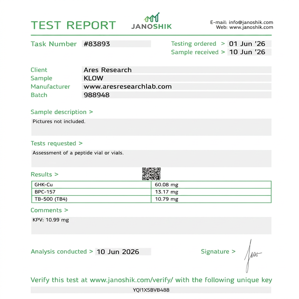 Glow Stack — Janoshik Analytical (Jun 2026) certificate of analysis