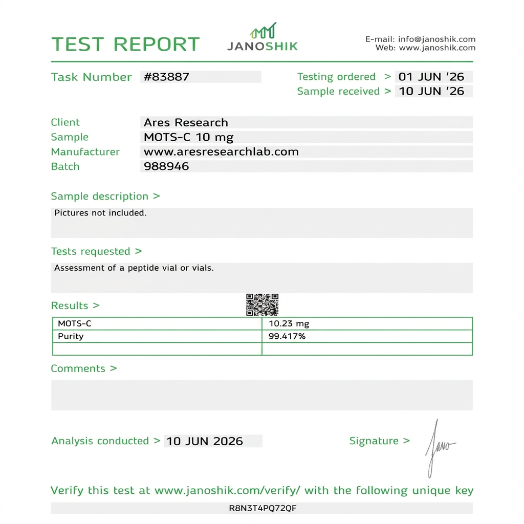 MOTS-c — Janoshik Analytical (Jun 2026) certificate of analysis