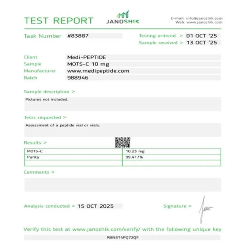 MOTS-c — Janoshik Analytical certificate of analysis