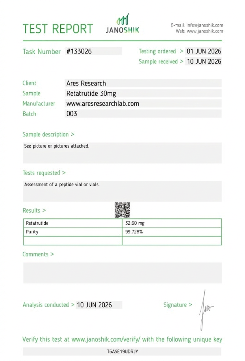 GLP-3RT 30mg — Janoshik Analytical (Jun 2026) certificate of analysis
