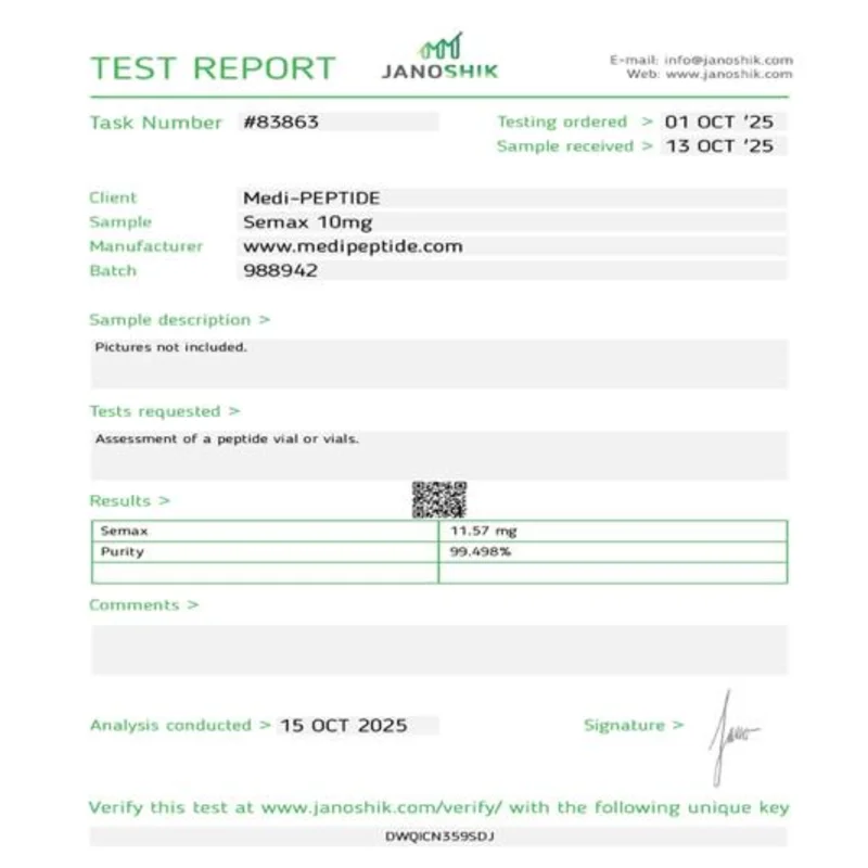 Semax — Janoshik Analytical certificate of analysis