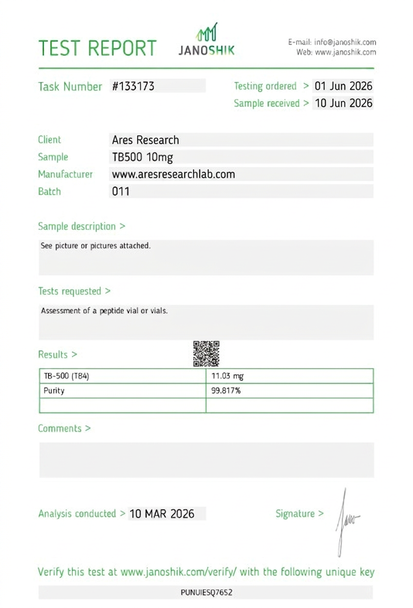 TB-500 10mg — Janoshik Analytical (Jun 2026) certificate of analysis